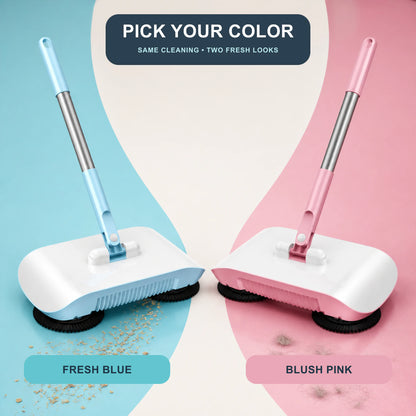 Fresh Blue and Blush Pink color options for the manual floor sweeper